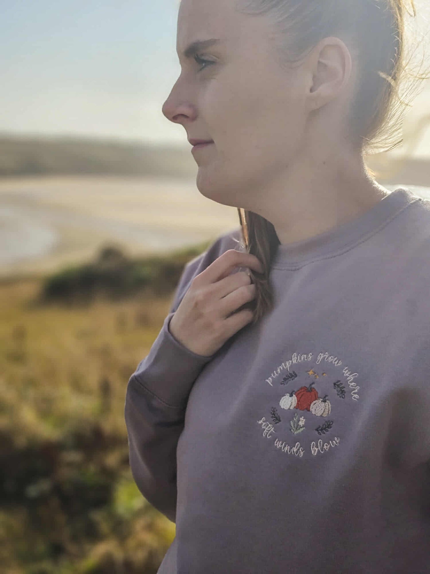 Patchwork Skies & Pumpkin Tides Sweatshirt | Cornish Coastal Autumn Jumper – Marnie&Co