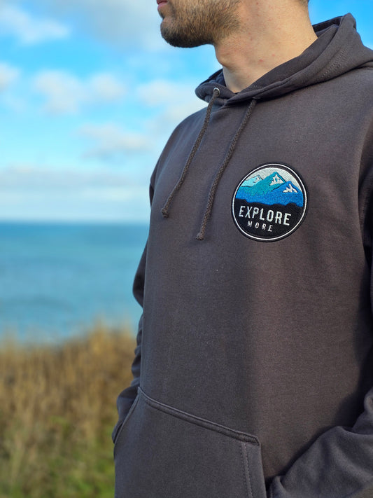 Grey Explore More Embroidered Hoodie
