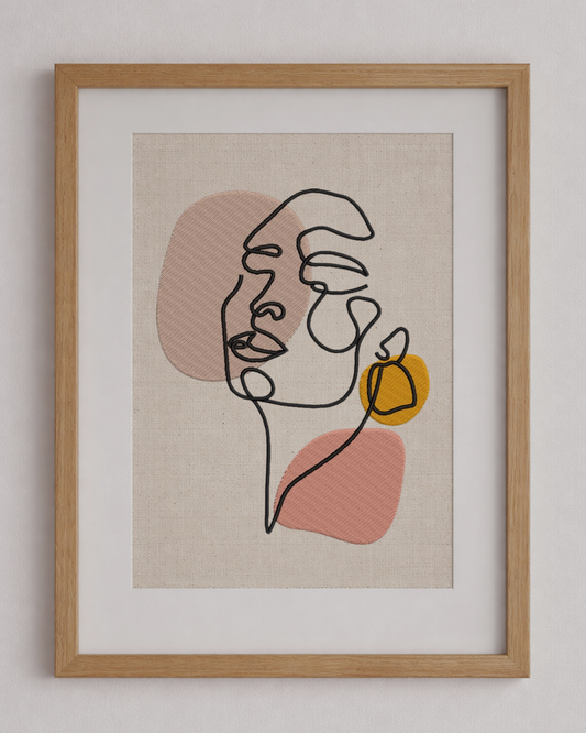 Abstract Line Art Embroidered Textile Wall Art – Minimalist Fabric Artwork