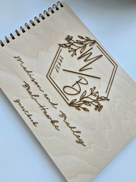 Personalised Wooden Wedding Guest Book – Engraved Rustic Wedding Keepsake