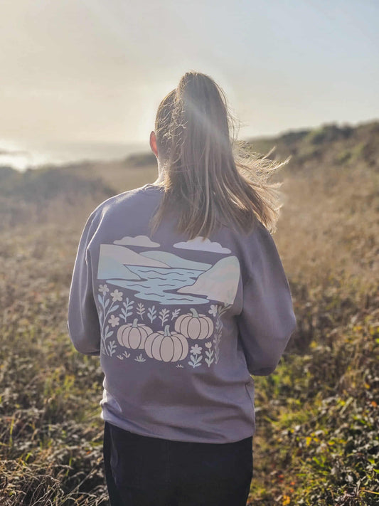 Patchwork Skies & Pumpkin Tides Sweatshirt | Cornish Coastal Autumn Jumper – Marnie&Co