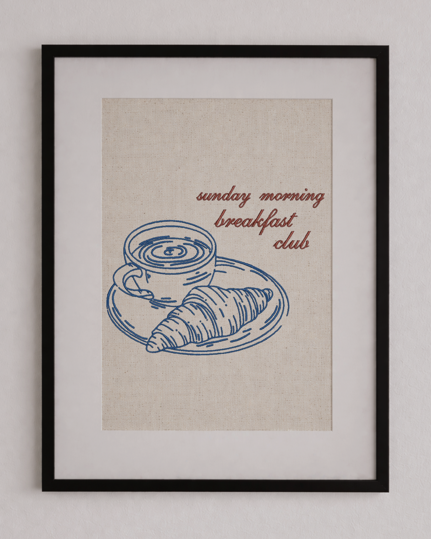 Sunday Morning Breakfast Club Embroidered Wall Art – Illustrated Textile Artwork