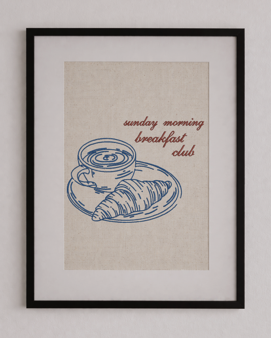 Sunday Morning Breakfast Club Embroidered Wall Art – Illustrated Textile Artwork