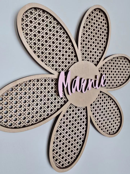 Personalised Rattan Style Daisy Name Sign | Wooden Floral Wall Decor | Custom Nursery Name Plaque