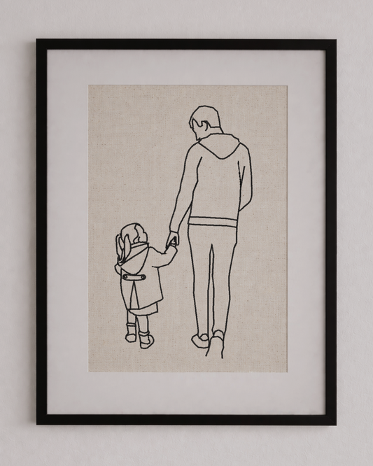 Family Outline Embroidered Wall Art – Minimal Line Illustration