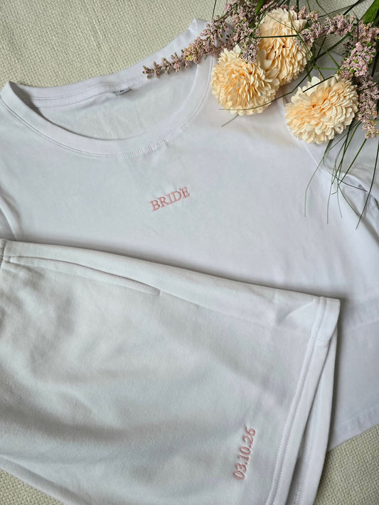 Bride Embroidered Lounge Set – Personalised Wedding Loungewear Set with Date