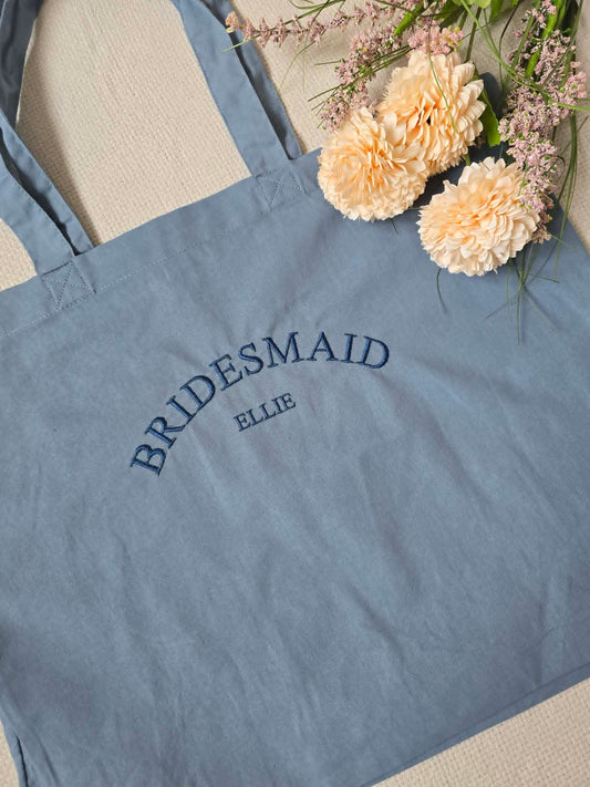 Personalised Bridesmaid Tote Bag – Embroidered Name Wedding Gift Bag