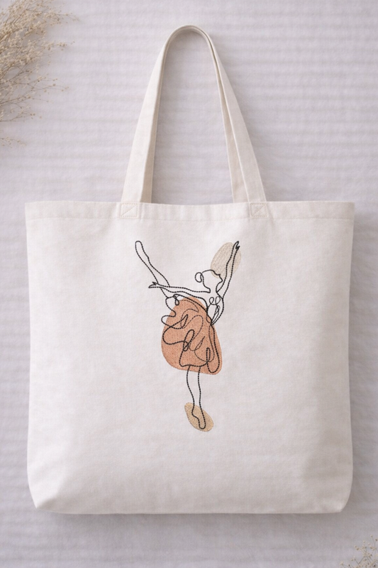 Personalised Embroidered Line Art Tote Bag – Custom Illustration Tote in 100% Organic Cotton