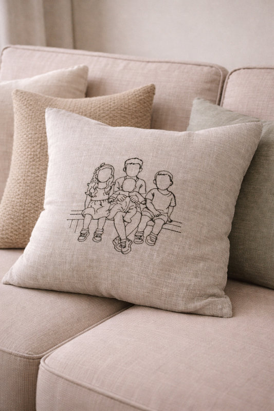 Personalised Family Line Art Cushion – Custom Embroidered Keepsake Cushion