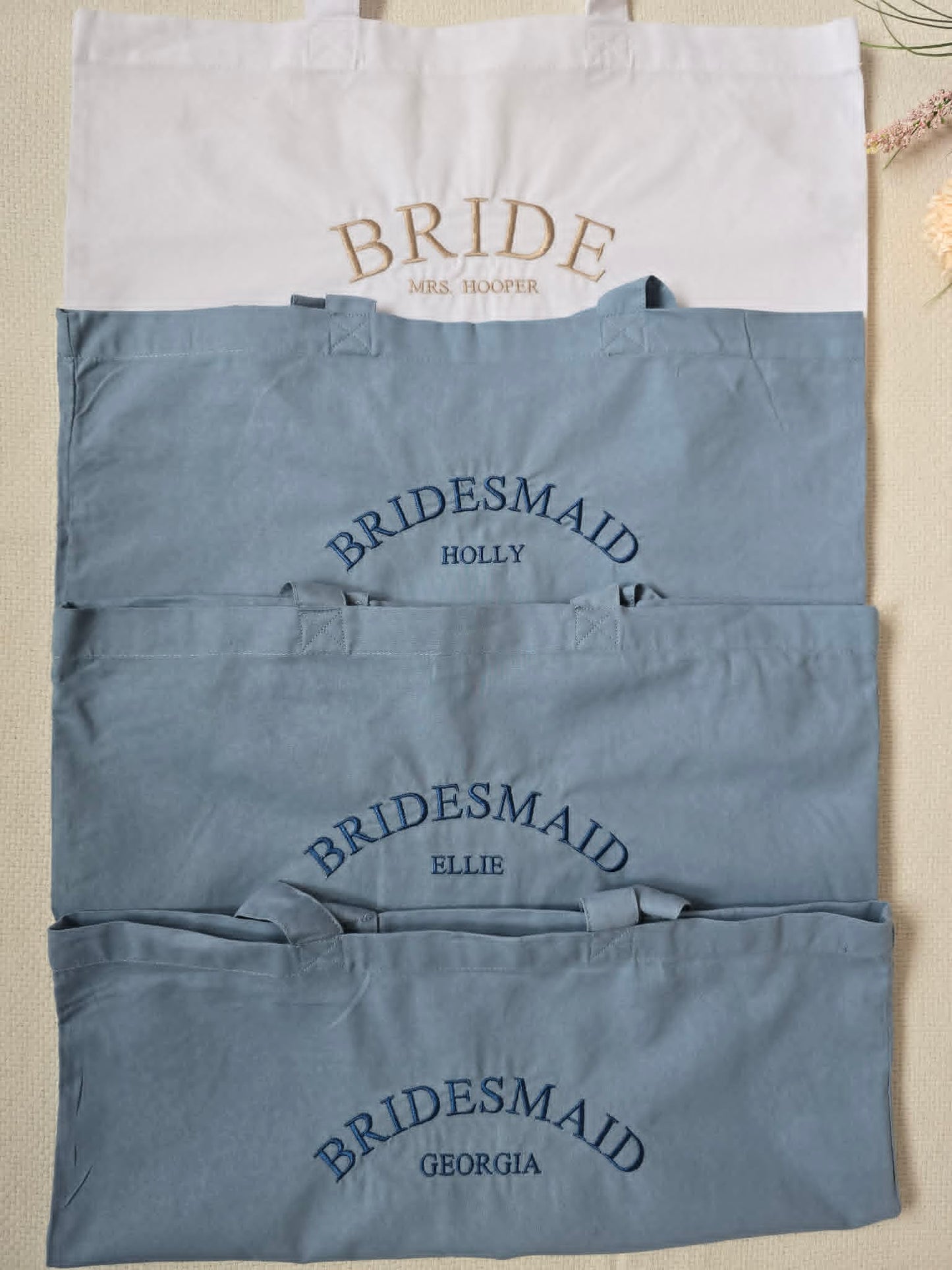 Personalised Bride Tote Bag – Embroidered Wedding Day Bag with Name