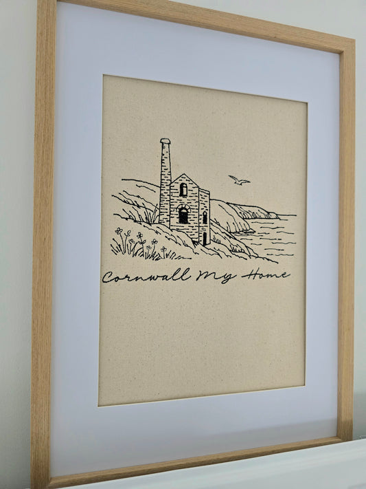 Cornwall My Home Framed Embroidery | Wheal Coates Coastal Wall Art