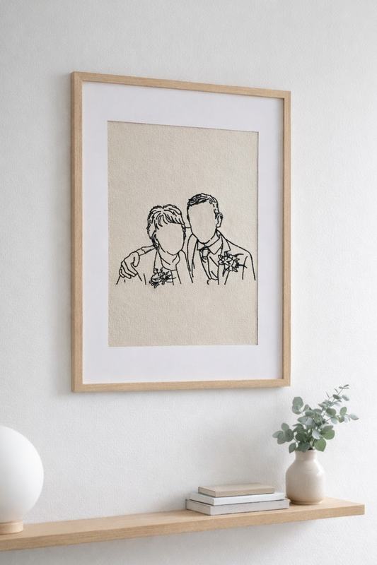 Family Outline Embroidered Wall Art – Minimal Line Illustration